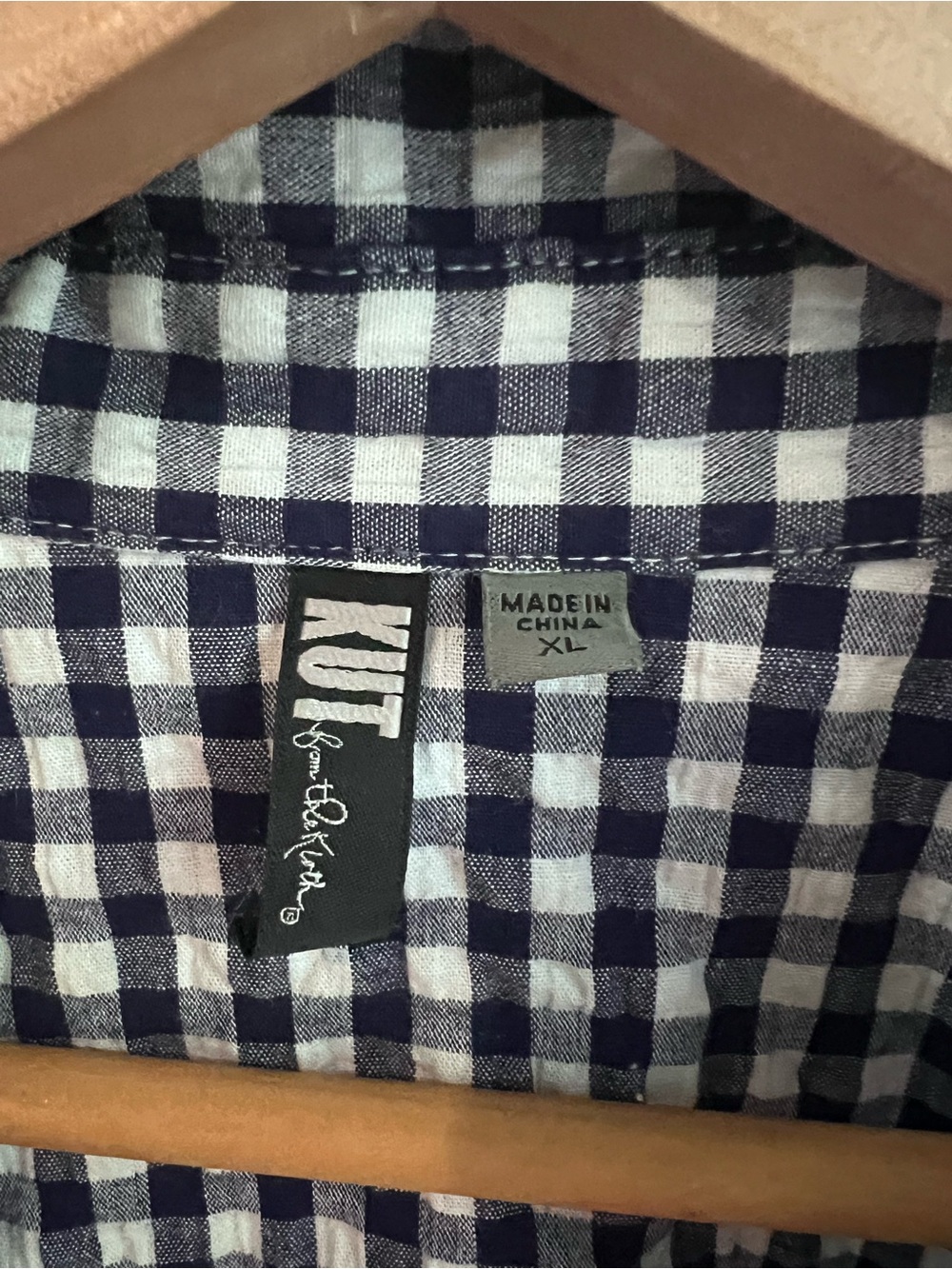 Kut from the Kloth Navy and White Gingham Shirt Size Extra Large - Picture 2 of 4